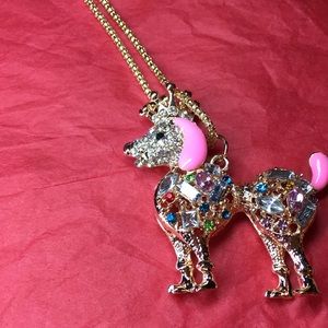 Colorful Jeweled and pink poodle necklace